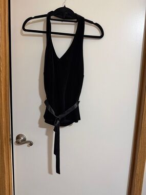 Xscape Black Sleeveless V-Neck Halter Top with Tie Waist